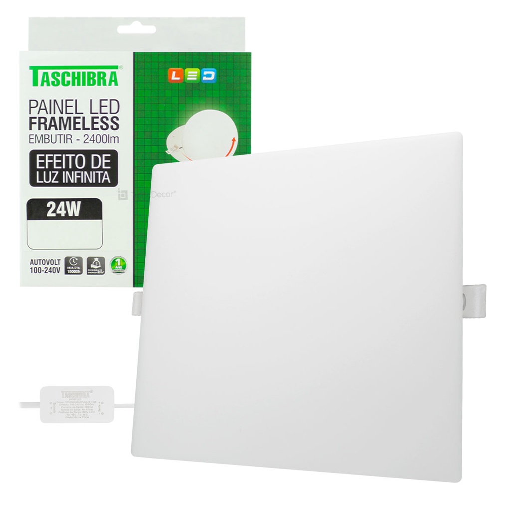 Painel LED Taschibra Frameless 24W Quadrado Embutir Design Moderno e Elegante em Oferta na Shopee