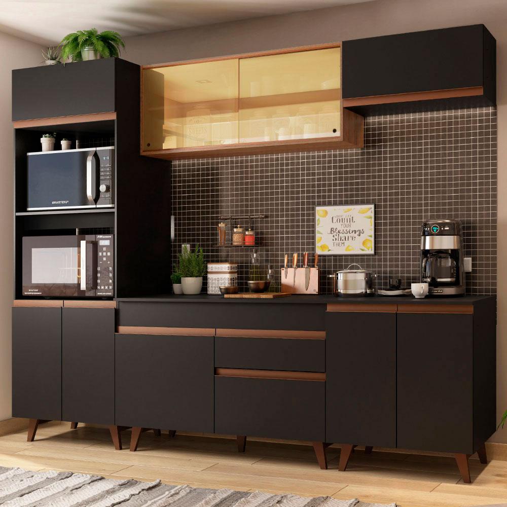 Armário de Cozinha Completa Madesa Reims 260002 com Balcão - Preto/Rustic - Home & Living