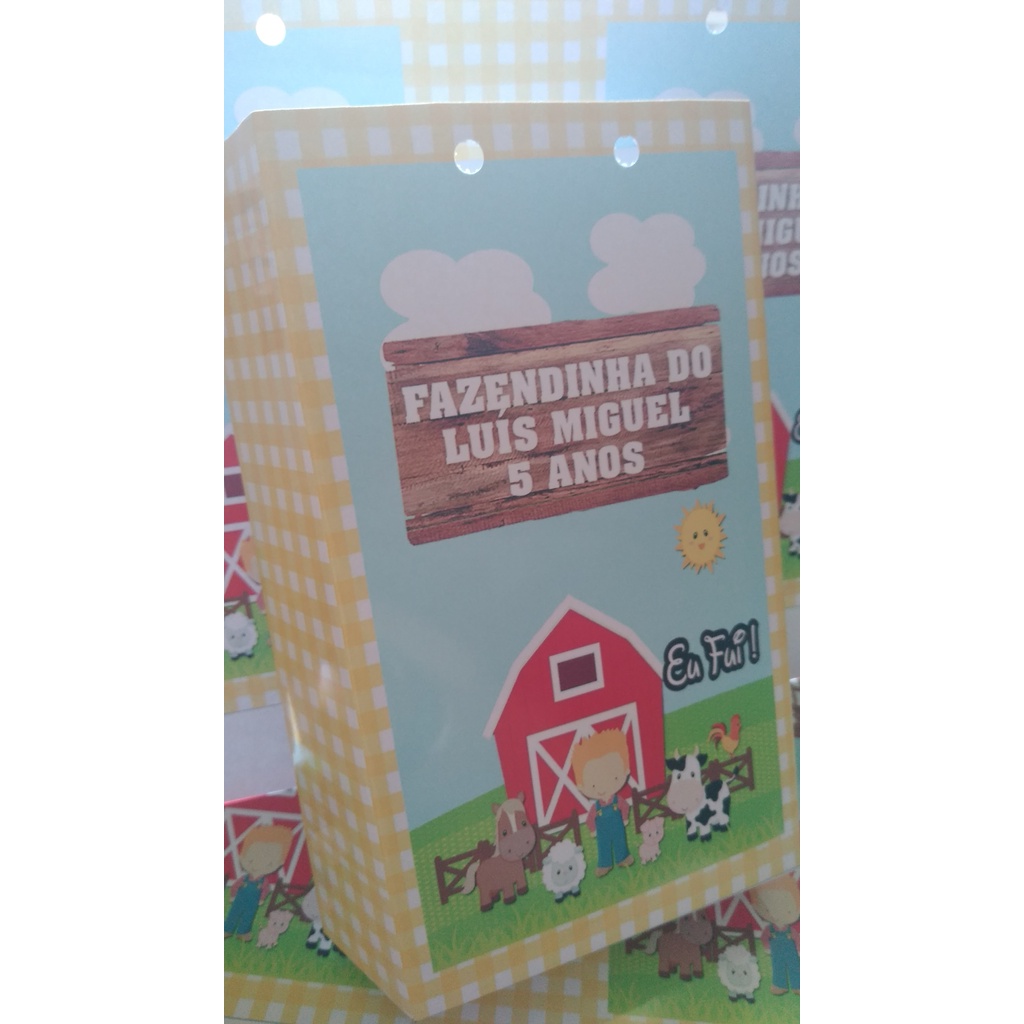 20 mini sacolinha surpresa 10x18 lembrancinha aniversário fazendinha amarela
