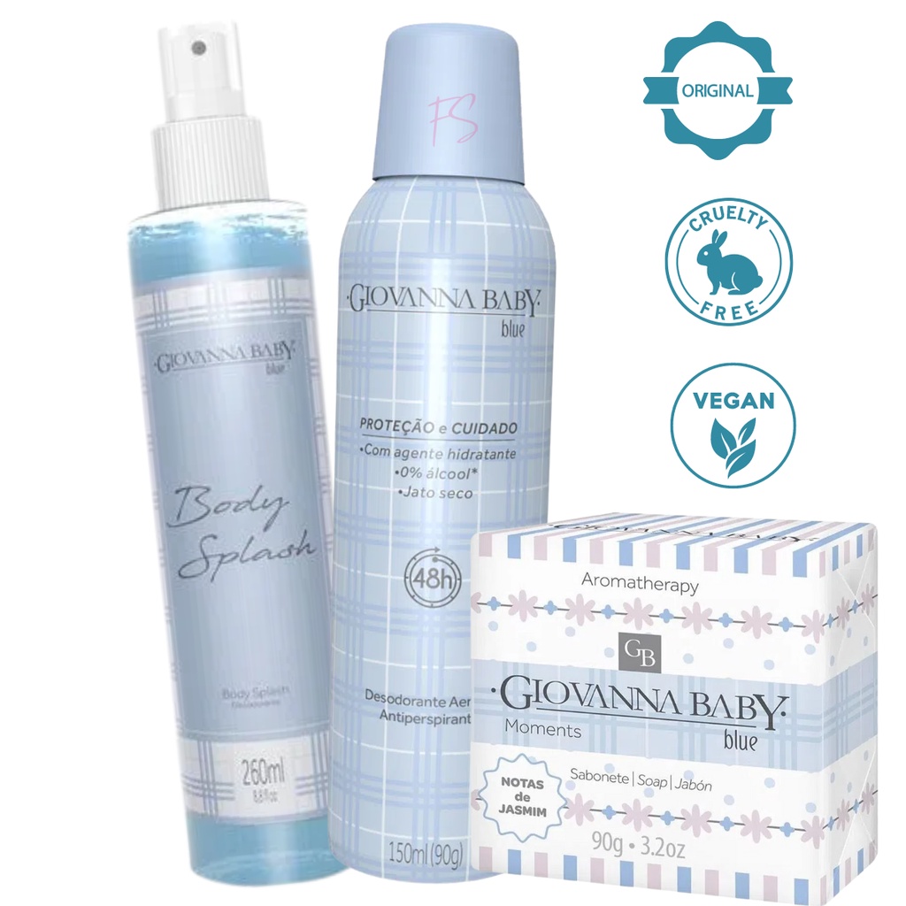 Kit Colônia Giovanna Baby Body Splash Blue + Sabonete Blue + Desodorante Aerosol