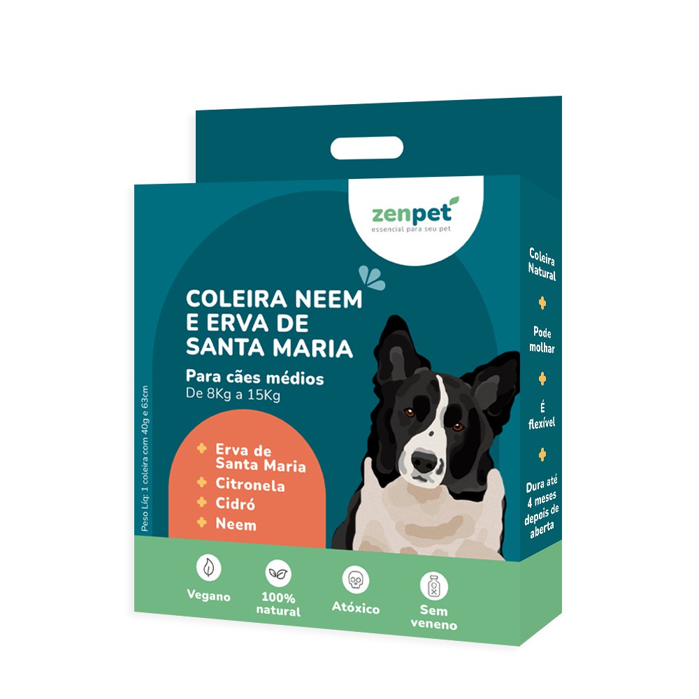 Coleira Natural Antipulgas Carrapatos Cães Médios Zenpet