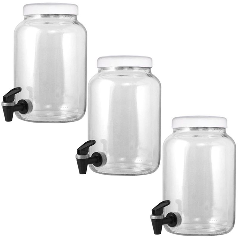 Kit 3 Suqueiras Barrica Vidro Multiuso 3,2 Litros com Torneira Cromo e Tampa Branco - Gastrobel