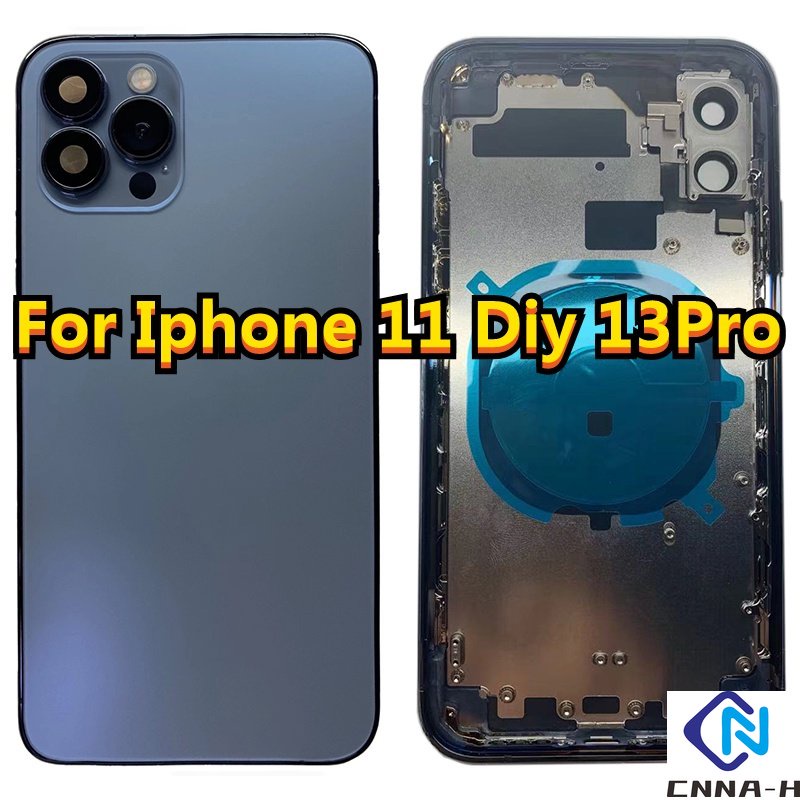Para Iphone 11 Como 13Pro 14Pro Carcaça Traseira DIY 11 A 13 Pro 14 Moldura Do Chassi Médio Cobertura Da Porta Bateria Com Logotipo