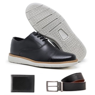 Sapatenis Oxford Masculino Casual De Couro Confort Ajustavel + Cinto Carteira