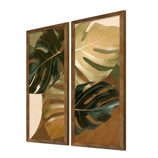 Dupla de Quadros para Decoração Folhagem Elegante Kit Sala