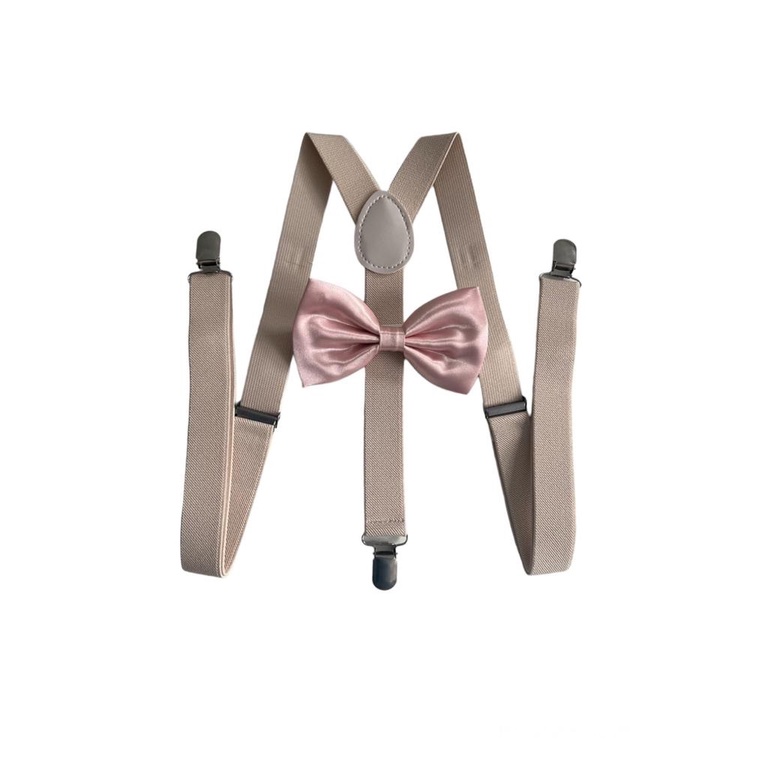 Kits Suspensório Bege + Gravata Borboleta Rosê SS..:244/247