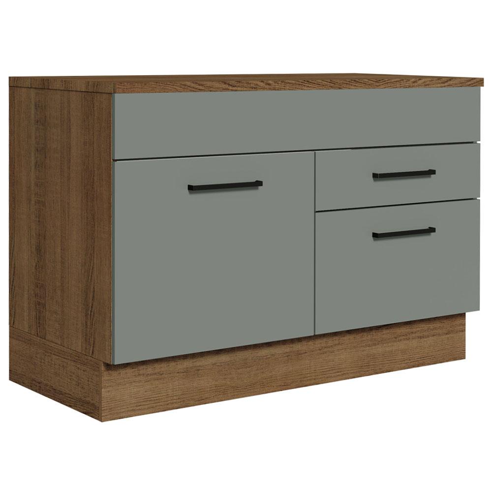 Balcão Gabinete de Pia Cozinha 120 x 60 cm 1 Porta 2 Gavetas Rustic/Cinza (Com Tampo) Agata Madesa - Home & Living