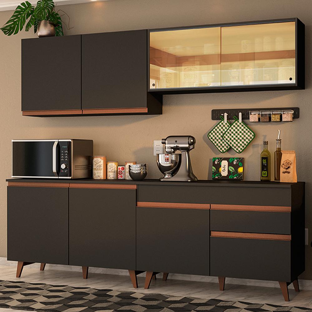 Cozinha Completa Madesa Reims 240001 com Armário e Balcão - Preto - Home & Living