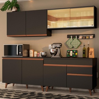 Cozinha Completa Madesa Reims 240001 com Armário e Balcão - Preto em Oferta na Shopee