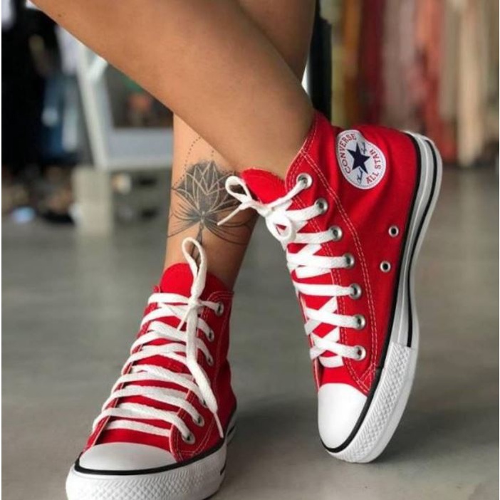 All star vermelho sales cano alto couro