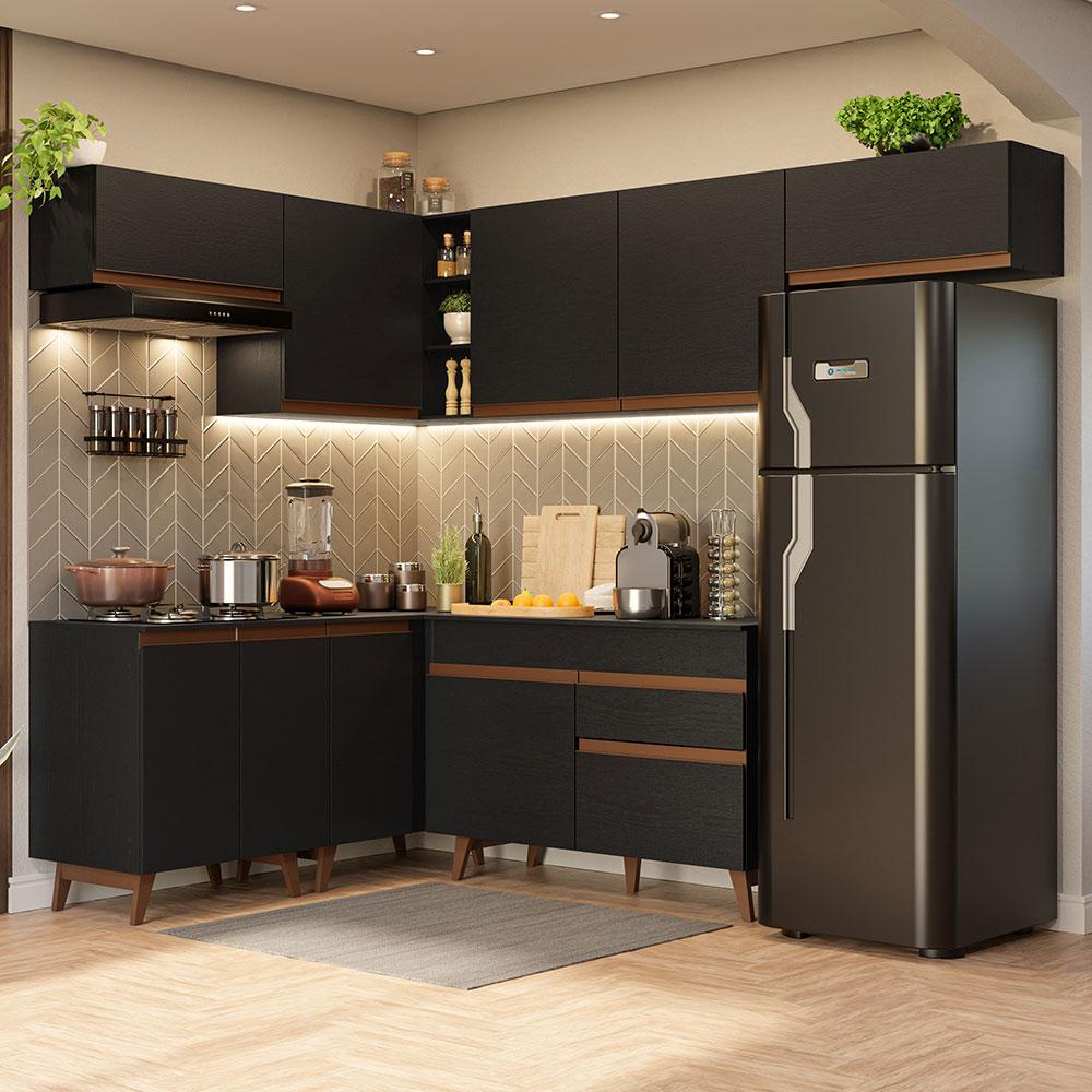 Armário de Cozinha Completa de Canto 402cm Preto Reims Madesa 03 - Home & Living
