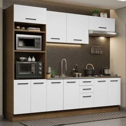 Cozinha Completa Madesa Agata 270001 com Armário e Balcão (Sem Tampo e Pia) - Rustic/Branco