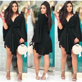 Vestido Chemise Manga Morcego Moda Casual Mini Vest