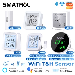 SMATRUL Tuya WIFI Sensor de temperatura e umidade Detector Smart Life Controle Remoto Suporte Alexa Google Home em Oferta na Shopee