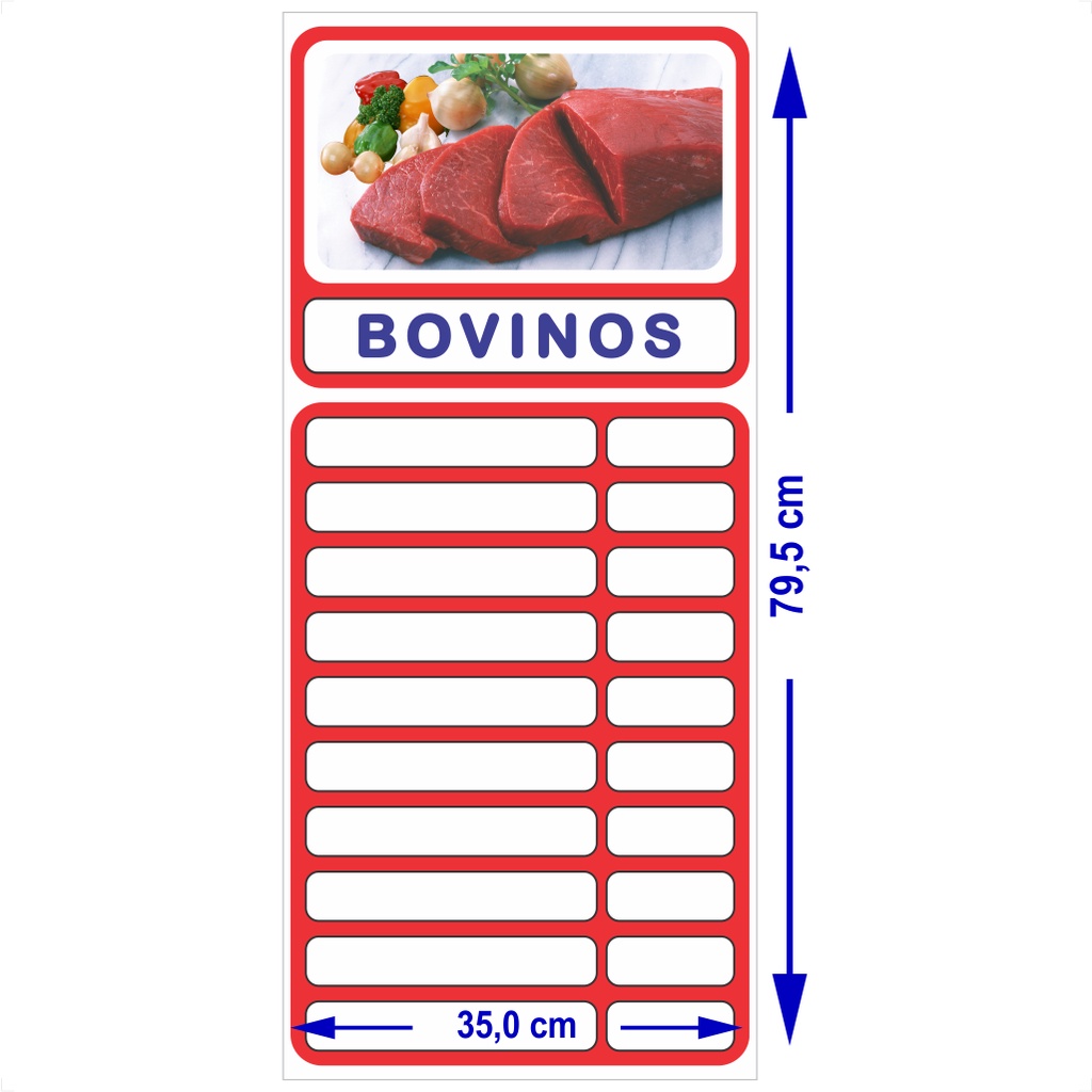 Tabela de Preços pvc, Tabela Preços Bovinos, Tabela Açougue, Lista de Preços, Escrever e Apagar, Ref. 200