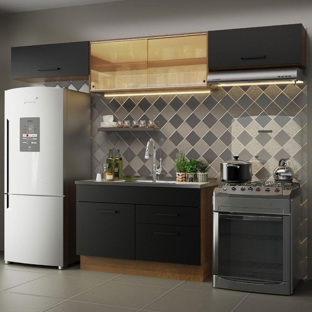 Armário de Cozinha Compacta 280cm Rustic/Preto Agata Madesa 01 - Home & Living