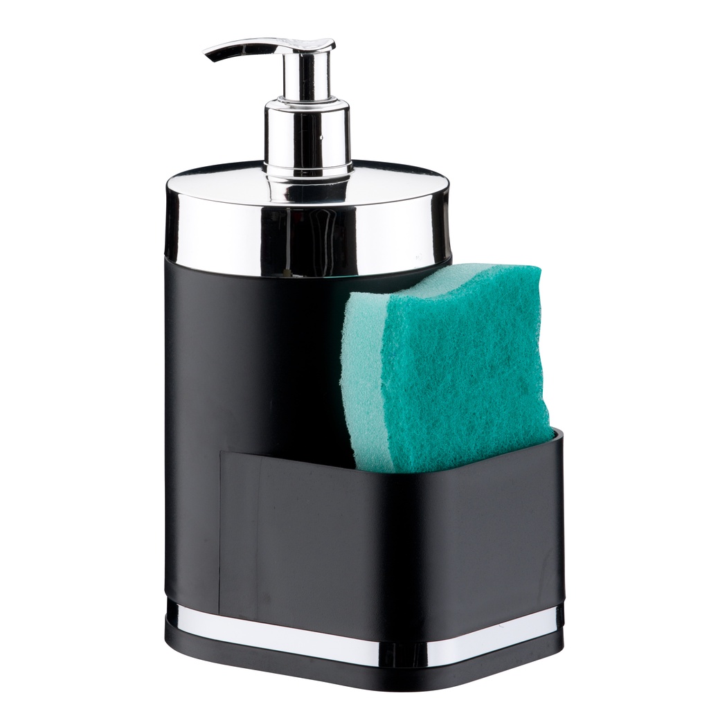 Dispenser Para Detergente Bucha de Pia Preto Cromado Suporte Organizador Esponja Future - Home & Living