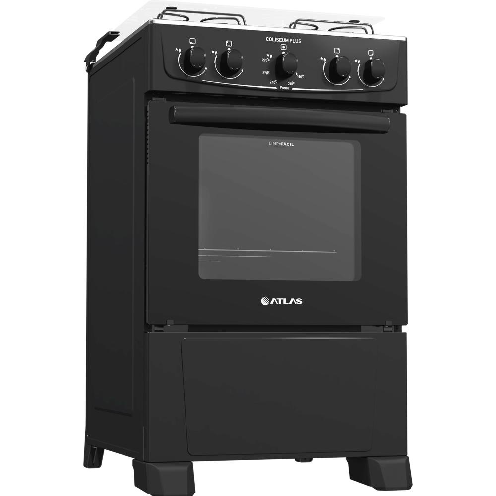 Fogão Atlas 4 bocas preto com forno limpa fácil Coliseum Plus - Forno 50L em Oferta na Shopee