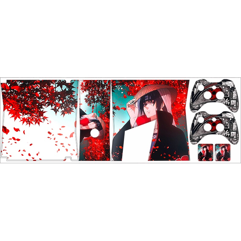Skin Adesiva Xbox 360 Slim - Naruto Akatsuki (Folhas Vermelhas)