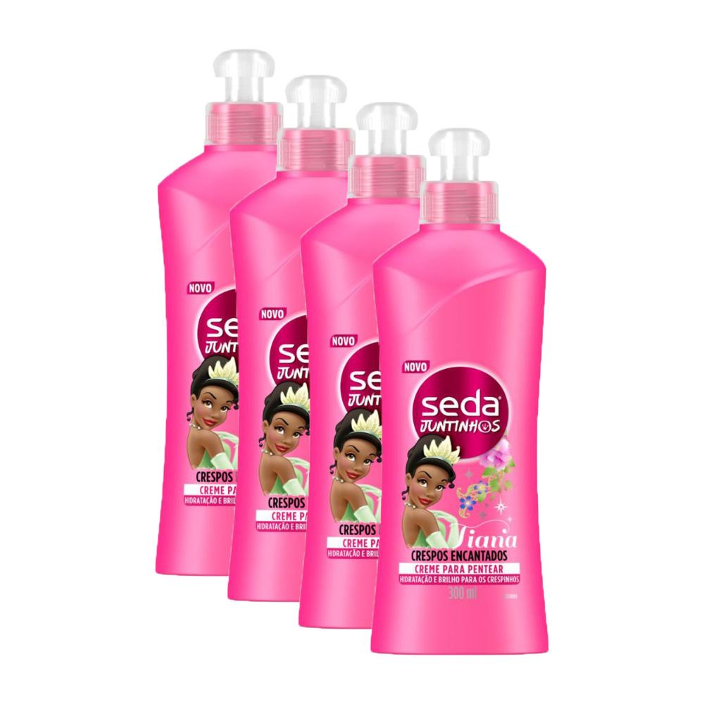 Kit 4 Cremes para Pentear Seda Infantil Tiana Juntinhos Crespos Encantados 300ml cada
