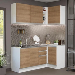 Cozinha Completa de Canto Madesa Glamy 269001 com Armário e Balcão (Sem Tampo e Pia) - Branco/Rustic