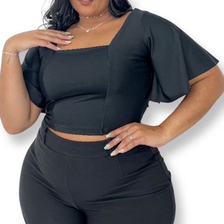 cropped plus size manguinha modelo verão