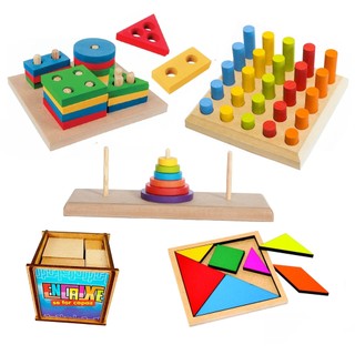Kit TORRE HANÓI + PINOS ENCAIXE  + TANGRAM + FORMAS GEOMÉTRICAS + ENCAIXE SE FOR CAPAZ