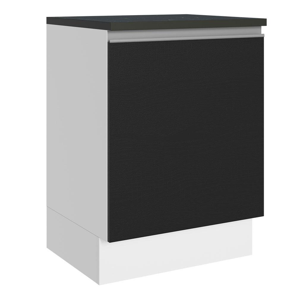 Balcão Armário de Cozinha 100% MDF 60 cm 1 Porta Branco/Preto Acordes Madesa - Home & Living