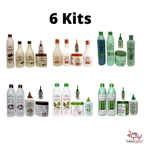 6 Kits Maycrene Monte seu Kit (30 Produtos)  6 Shampoo, 6 Condicionador, 6 Máscara e 6 Reparador de Pontas 30ml, 3 Creme para Pentear 500g e 3 Creme para Pentear 300g