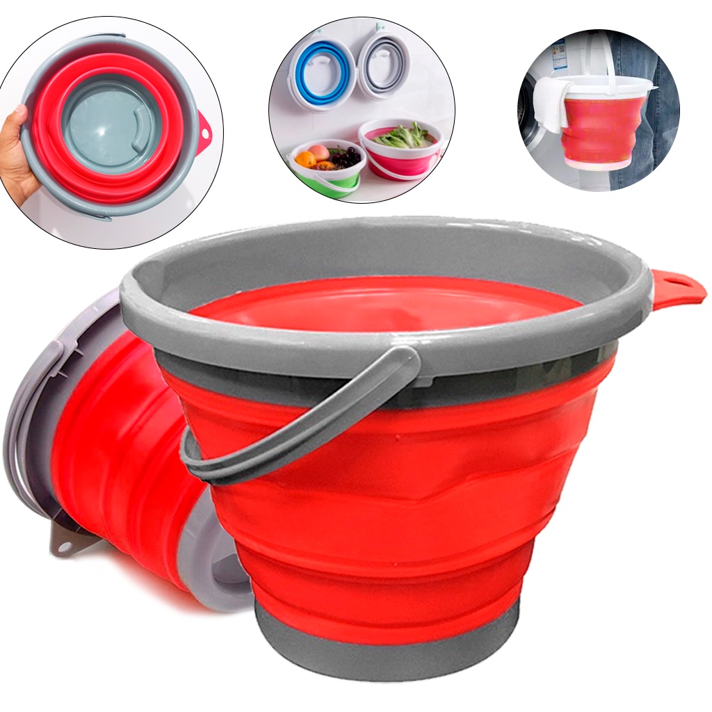 Balde Silicone Dobrável Retrátil Portátil Plástico 10L Original Fácil Guardar Prático Resistente