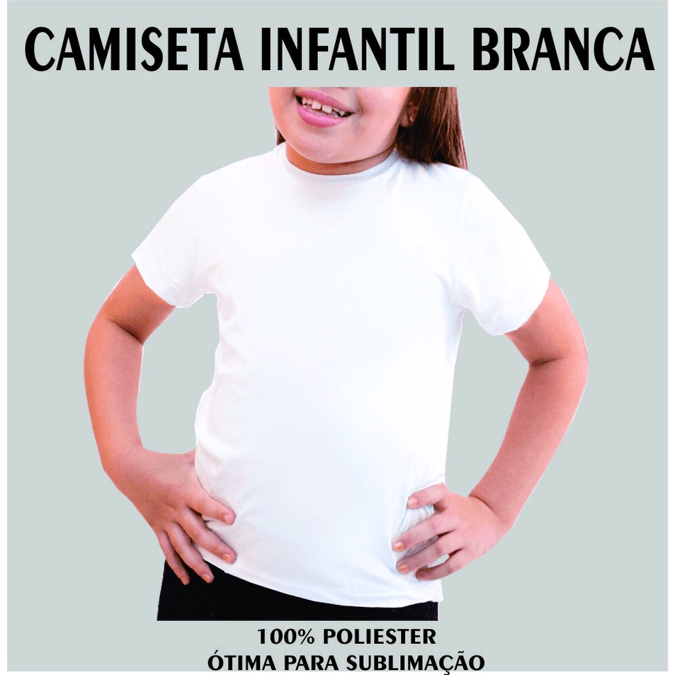 Camiseta Infantil Branca 100% Poliester em Oferta na Shopee