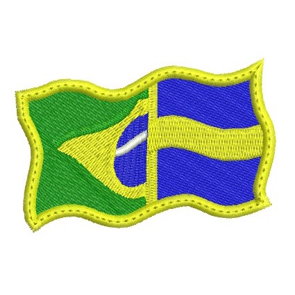 Patch bordado bandeira Suécia e Brasil tremulando com carrapicho, para costurar ou termocolante