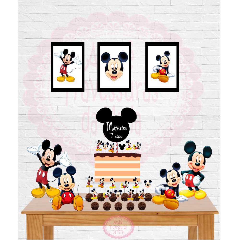 Festa Infantil Personalizada com 4 Displays Mickey - Kit Decorativo - Só um bolinho / Festa em Casa em Oferta na Shopee