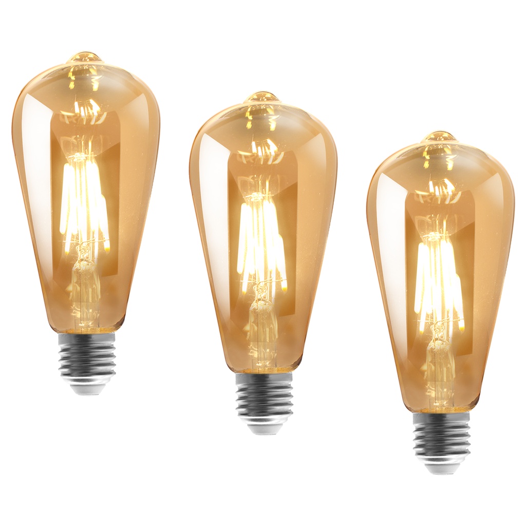 Kit 3 Lâmpadas Filamento Led Retrô Vintage 4w Quente St64