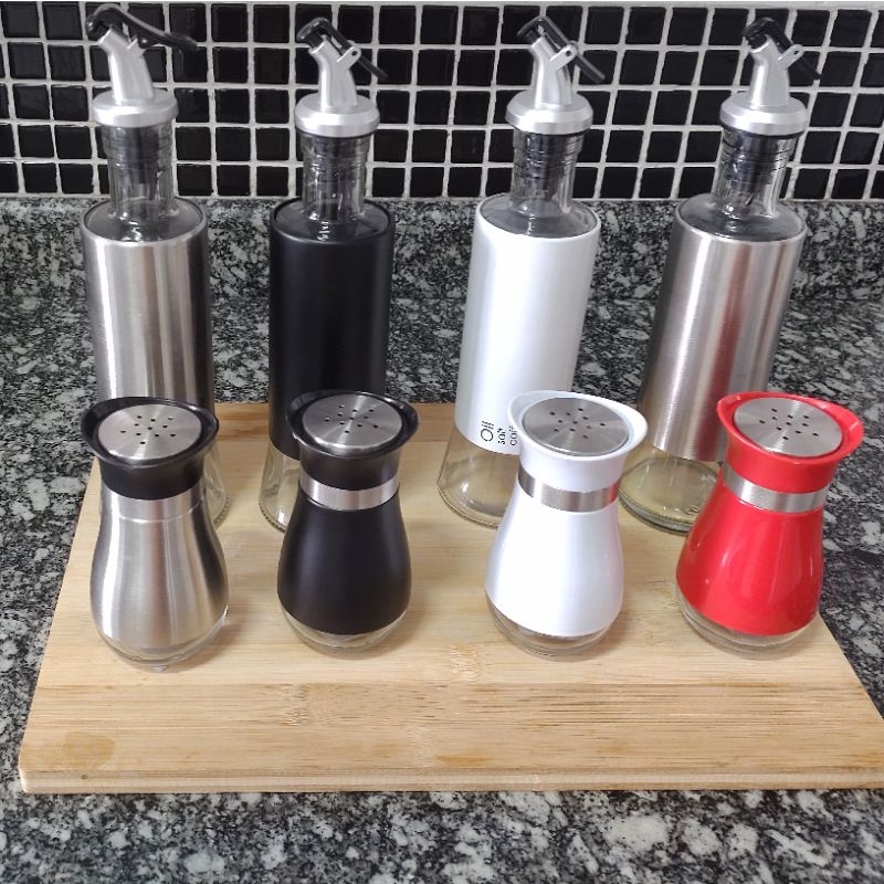 Porta Azeite E Saleiro Vidro Escolha A Sua Cor Preferida 4 Cores Disponíveis VERMELHO BRANCO PRETO INOX