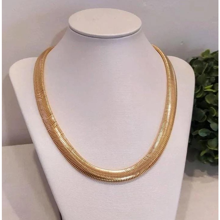 Colar Feminino Choker Fita Malha Snake Folheado A Ouro
