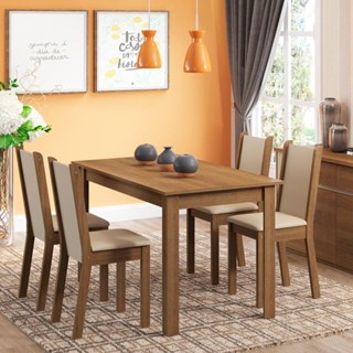 Conjunto Sala de Jantar Rosa Madesa Mesa com 4 Cadeiras - Rustic/Crema/Pérola