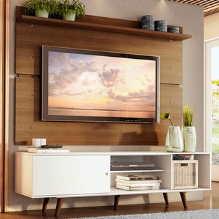 Rack Madesa Dubai e Painel para TV até 65 Polegadas com Pés - Branco/Rustic 095Z em Oferta na Shopee