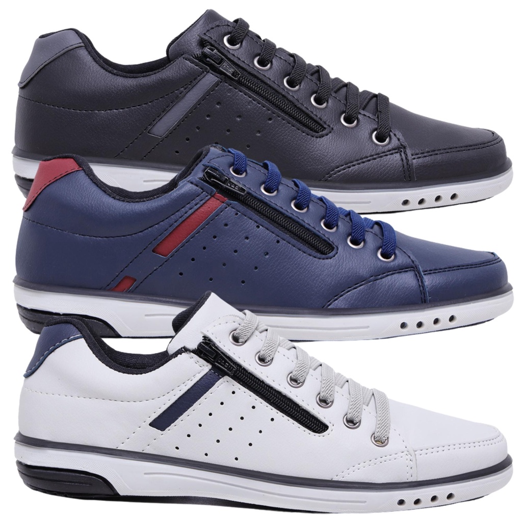 Kit 3 Pares Sapatênis Masculino Casual Fechamento Elastico e Ziper - Men Shoes