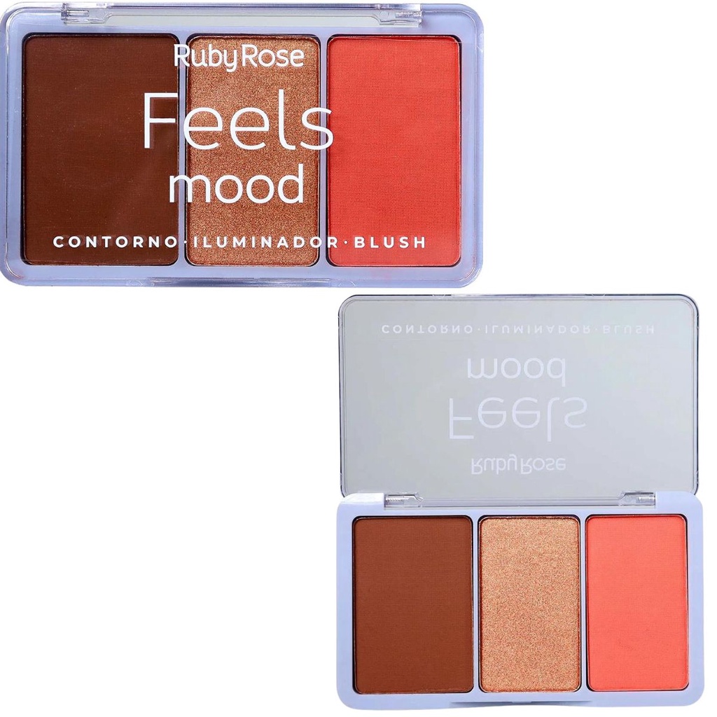 PALETA TRIO CONTORNO ILUMINADOR E BLUSH RUBY ROSE FEELS MOOD T40 L50 B110 - 13.2G HB-7526