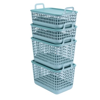 Kit 4 cestos telados de plástico c/ tampa 2p/2m verde– Oikos