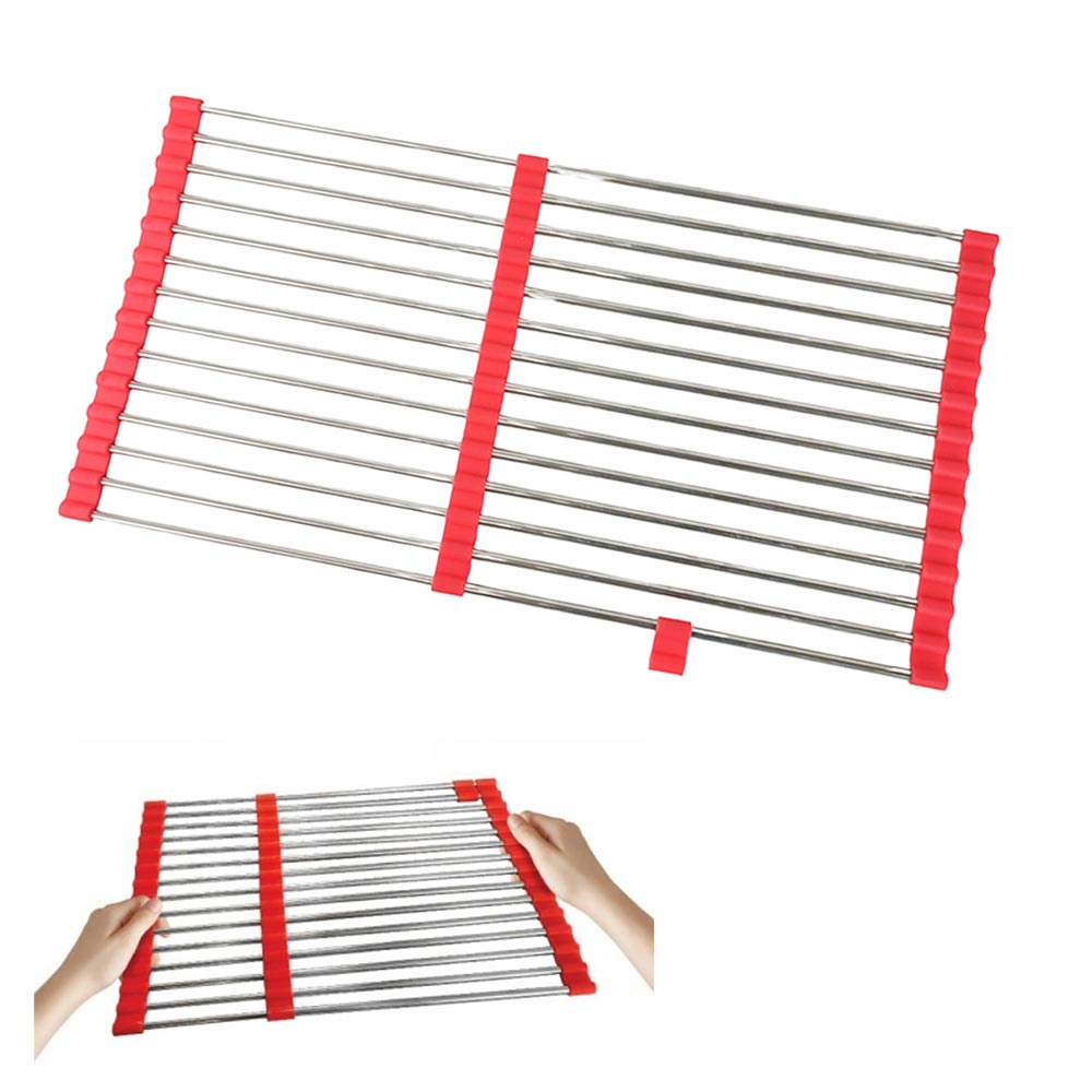 Escorredor Esteira Silicone Inox Extensivo Cuba Pia Cozinha Panela Prato Utensilio Pratico Multiuso Compacto Dobravel