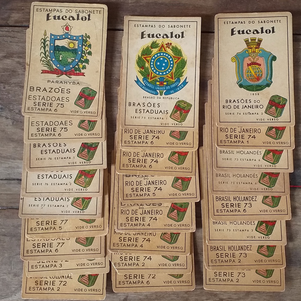 Lote com 25 estampas Eucalol com o tema Brazões