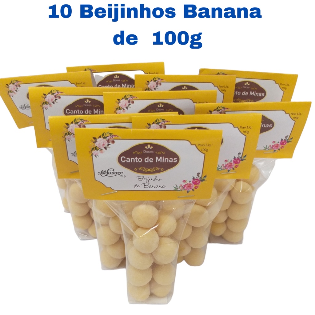 Beijinho Banana 10 Pacotes com 100g Sem Glúten Canto de Minas