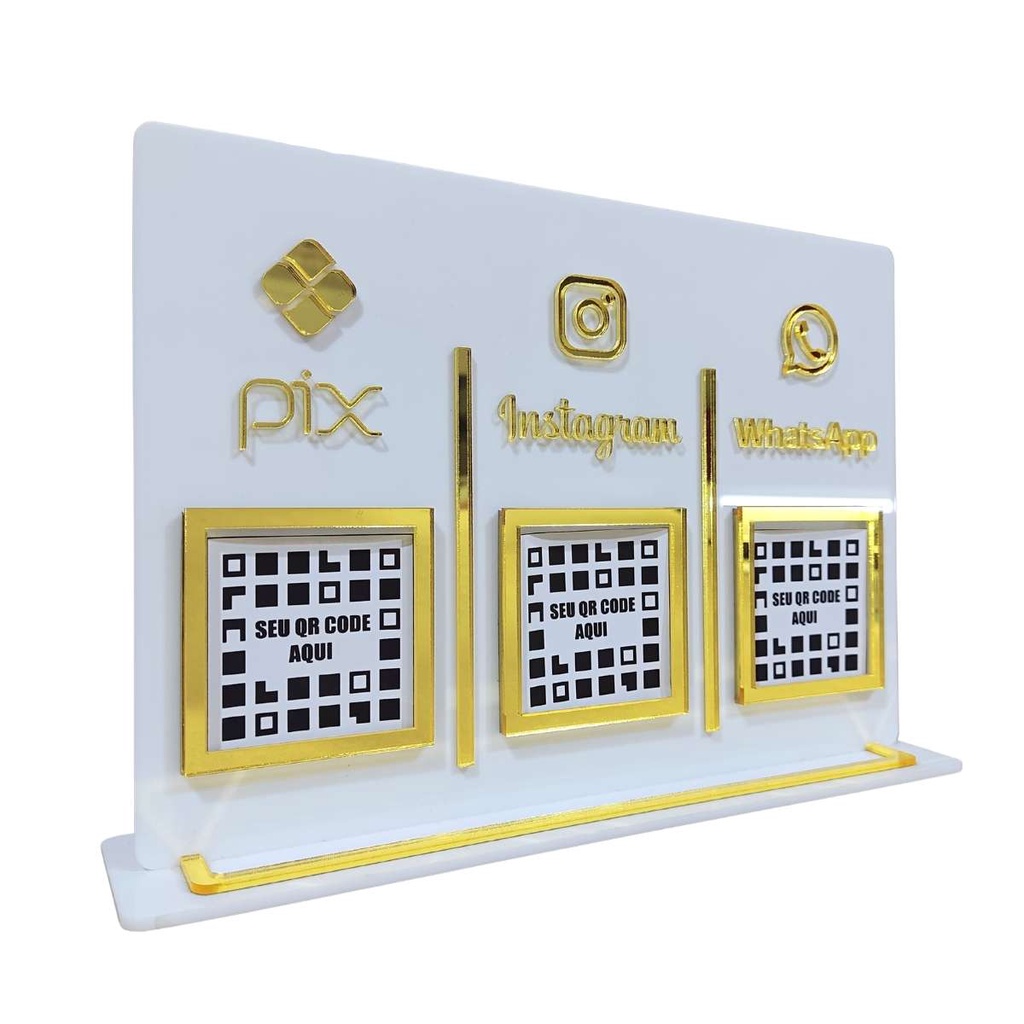Placa Pix Acrílico 3 QR Code , Instagram e Whatsapp