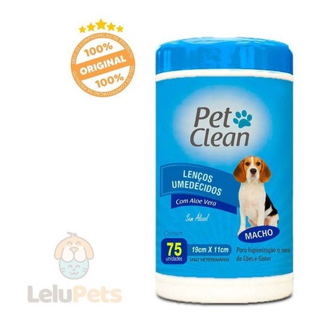 Lenço Umedecido Pet Clean Para Cães E Gatos Machos 75 Und