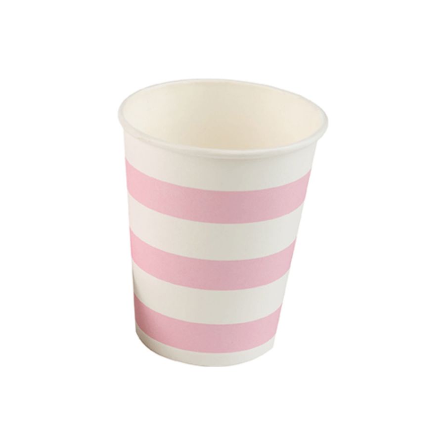 Copo de Papel Listrado Rosa Bebe Biodegradável - 10 un - 270 ml - Silver Festas - Rizzo Distribuidora - Home & Living
