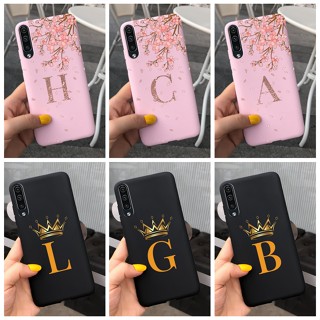 Samsung Galaxy A50 A50S A30S Fashion Crown Initial Caixa De Silicone Flexível Para Letra SM-A505F A507F A307F Flor De Cor Rosa