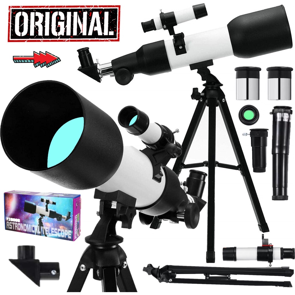 Telescópio Astronômico Refrator Longo Alcance Zoom Terrestre Lunar Azimutal Barlow Visão Noturna Monóculo Tripé Completo