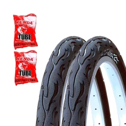 Kit Par Pneu Balão Kenda Flame Aro 26x2.125 + 2 Câmaras Bico Grosso